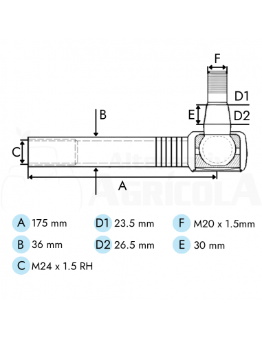 Rótula dirección de tubo hembra tractor John Deere 6005, 6020, 6030, 6D, 6E