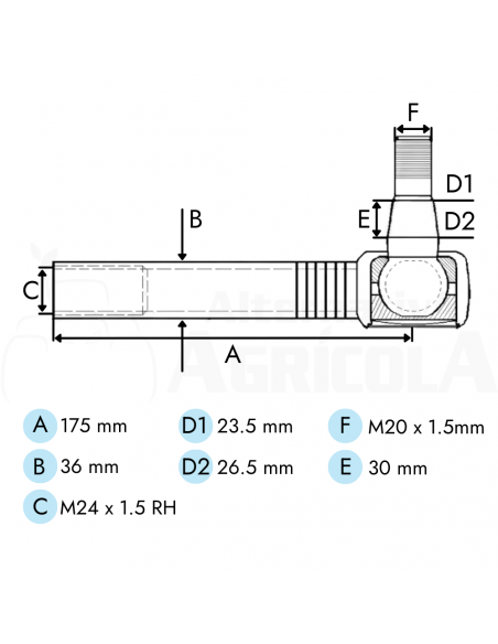 Rótula dirección de tubo hembra tractor John Deere 6005, 6020, 6030, 6D, 6E
