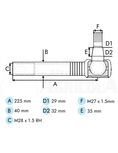 Rótula de dirección Tractor John Deere Series 6000 y 7000 puentes 745/750