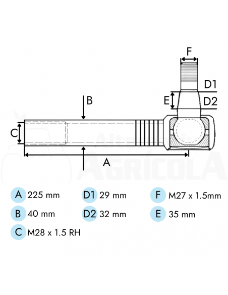 Rótula de dirección Tractor John Deere Series 6000 y 7000 puentes 745/750