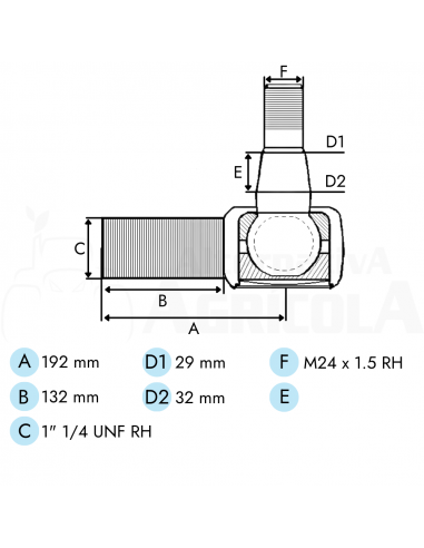 Rótula derecha Barra Transversal tractor Fiat Serie G y Ford Series 70 y 70A
