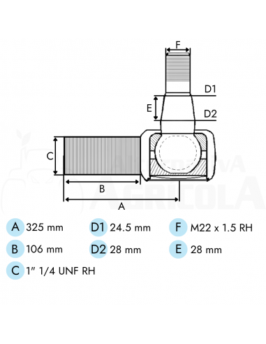 Rótula Roscada curva Derecha 1"1/4 Tractores Ford Serie 70 y Fiat serie G