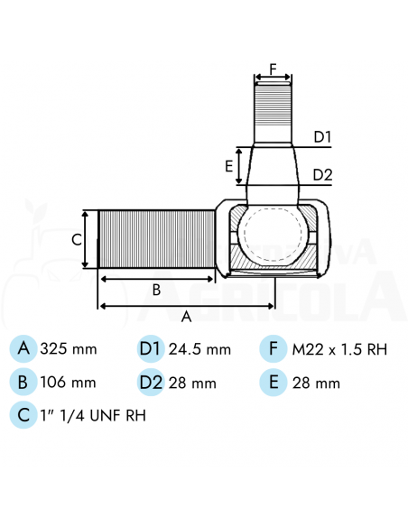 Rótula Roscada curva Derecha 1"1/4 Tractores Ford Serie 70 y Fiat serie G