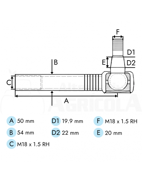 Rótula de la dirección Hembra 54mms CNH y AGCO