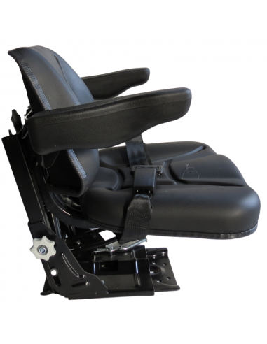 Asiento PVC negro con base suspensión mecánica y cinturón de seguridad