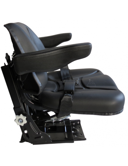 Asiento PVC negro con base suspensión mecánica y cinturón de seguridad