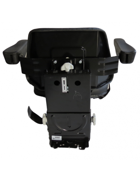 Asiento PVC negro con base suspensión mecánica y cinturón de seguridad
