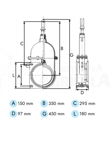 Tajadera de pistón 5" para cubas cisternas de riego y purín