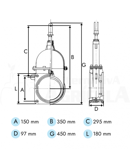 Tajadera de pistón 5" para cubas cisternas de riego y purín