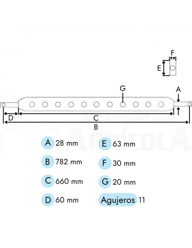 BARRA DE TIRO RECTANGULAR CAT 2 CAT.2 - L. 780 mm - 11 AGUJEROS
