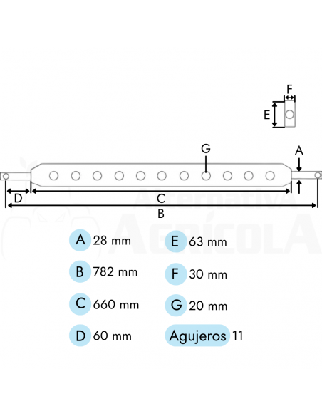 BARRA DE TIRO RECTANGULAR CAT 2 CAT.2 - L. 780 mm - 11 AGUJEROS