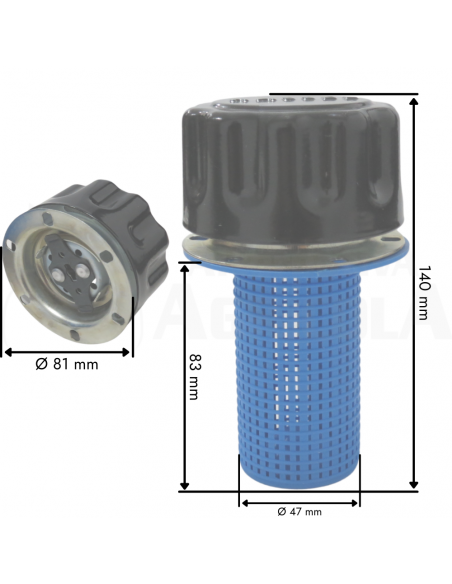 Tapón metálico media vuelta con filtro cesta para depósitos aceite hidráulico