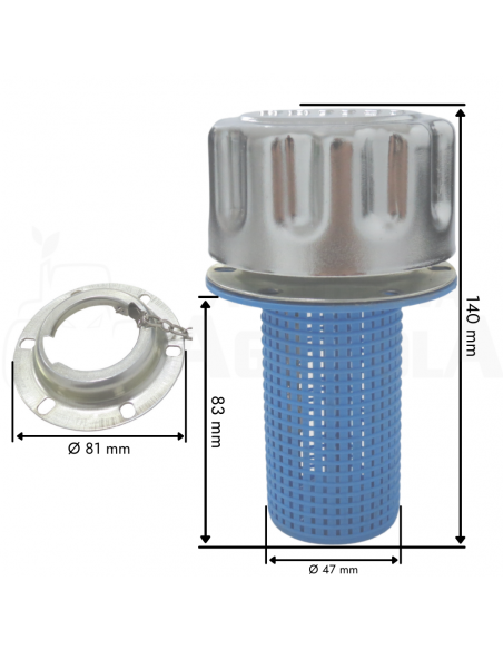 Tapón metálico media vuelta con filtro cesta para depósitos aceite hidráulico