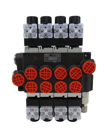 Distribuidor Hidráulico eléctrico 4 cuerpos 3/8" doble efecto circuito abierto