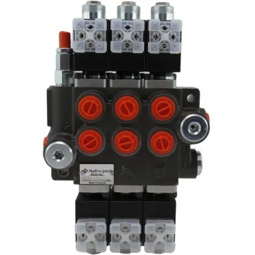 Distribuidor Hidráulico eléctrico 3 cuerpos 3/8" doble efecto circuito abierto