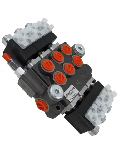 Distribuidor Hidráulico eléctrico 3 cuerpos 3/8" doble efecto circuito abierto
