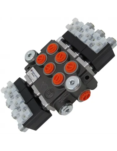 Distribuidor Hidráulico eléctrico 3 cuerpos 3/8" doble efecto circuito abierto