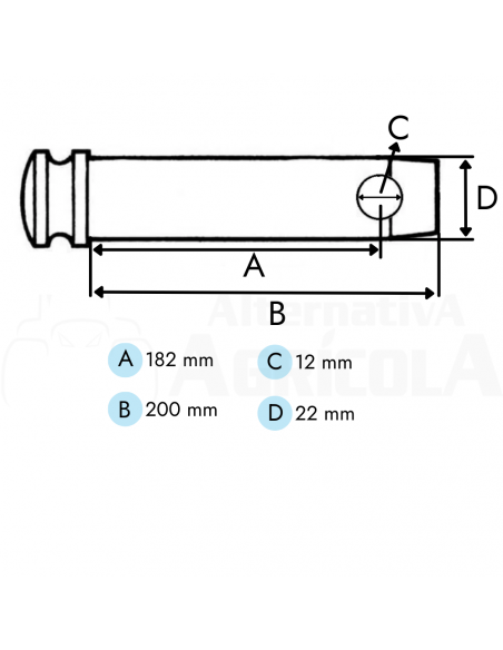 Bulón 22 x 182 mm con cabeza