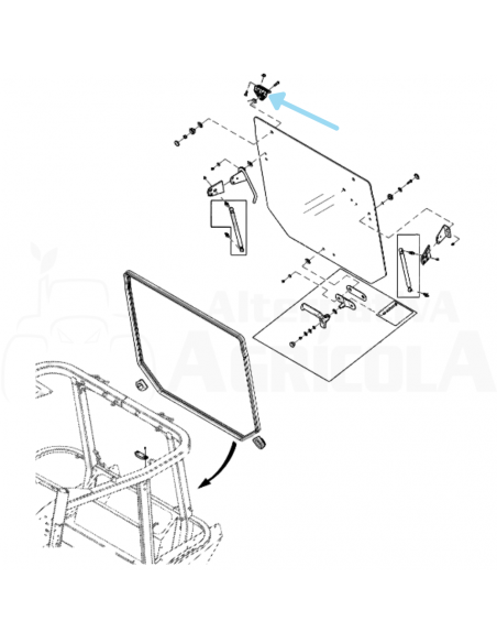 Bisagra superior cristal trasero válido John Deere