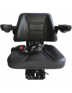 Asiento PVC negro con base suspensión mecánica y cinturón de seguridad