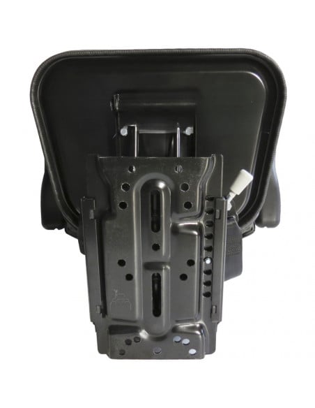 Asiento PVC negro con base suspensión mecánica y cinturón de seguridad