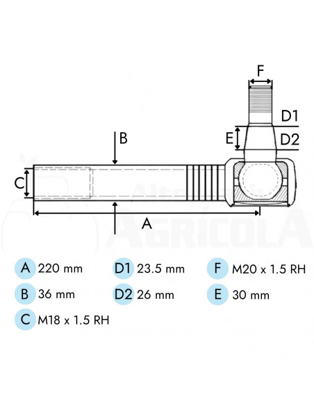 Rótula dirección recta tractor Massey Ferguson Varios modelos