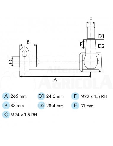Rótula dirección izquierda tractor John Deere sin brida largo 260 mm