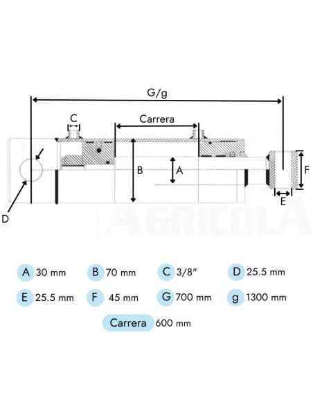 Cilindro Hidráulico Doble Efecto 30-60/70-400