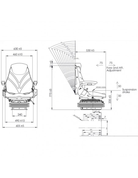 Asiento neumático 12-24V ajuste lumbar y ángulo del respaldo