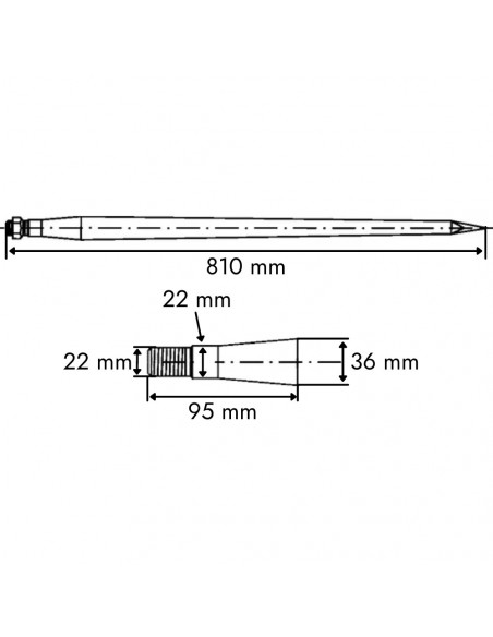Púa carga-pacas 810 mm