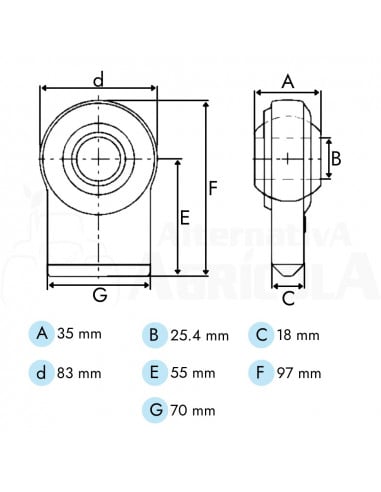 Rótula soldable bola Ø 25.4 mm