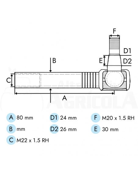 Rótula de cilindro de dirección Case-IH, Massey Ferguson 3427168M2
