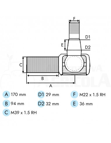 Rótula exterior de la barra de dirección New Holland 87774322
