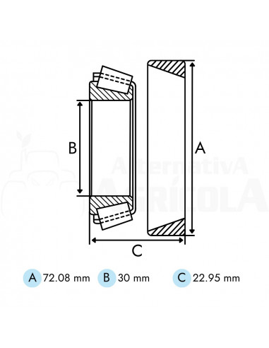 Rodamiento exterior Ø 30 x 72.08 x 22.95 mm Ford JD7443
