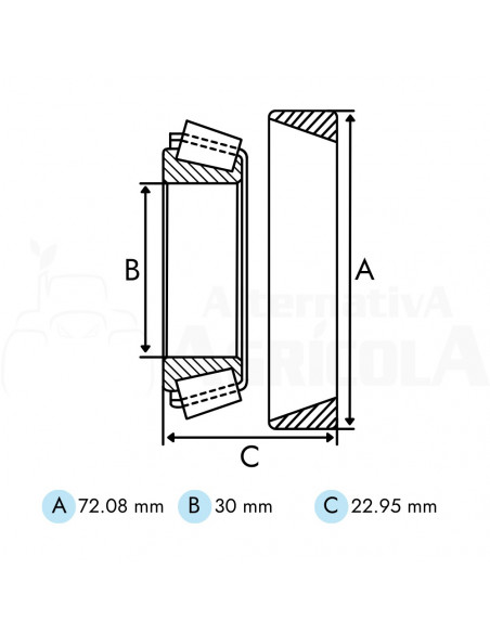 Rodamiento exterior Ø 30 x 72.08 x 22.95 mm Ford JD7443