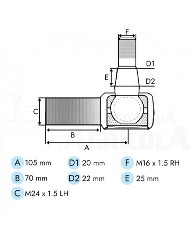 Rótula de dirección M24x1.5 LH rosca izquierdas 3523984M91