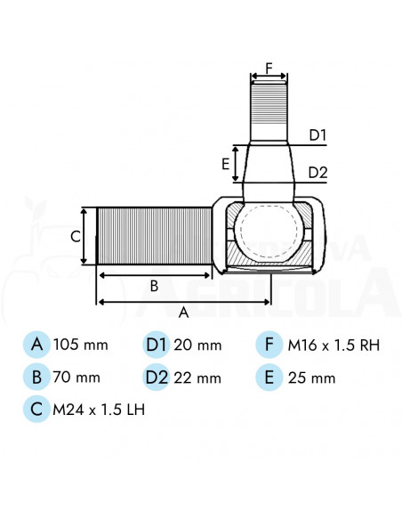Rótula de dirección M24x1.5 LH rosca izquierdas 3523984M91