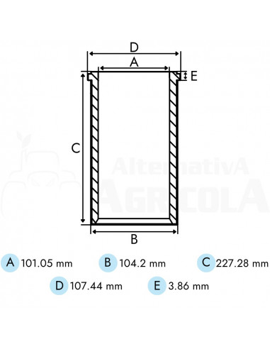 Camisa de cilindro terminada estándar Ø 101.05 x 104.2 x 227.28 mm Perkins A4.248