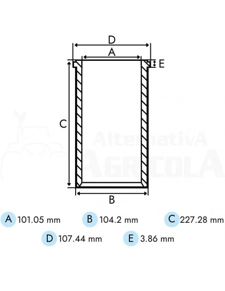 Camisa de cilindro terminada estándar Ø 101.05 x 104.2 x 227.28 mm Perkins A4.248