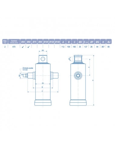 Cilindro Telescópico para remolque basculante hasta 2.5tn cogidas superior