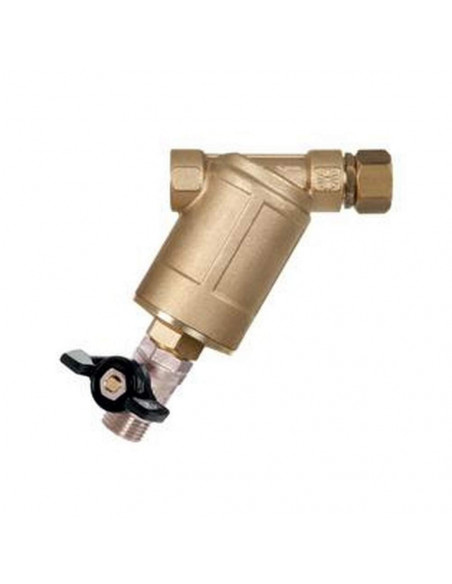 Filtro inclinado latón tuerca loca al revés con grifo inferior 1/2" 70 L/min
