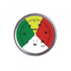 Manómetro glicerina INOX Ø 100 mm 1/2" posterior 0-100 bar escala a colores