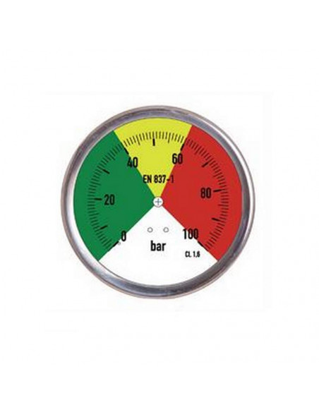 Manómetro glicerina INOX Ø 100 mm 1/2" posterior 0-100 bar escala a colores