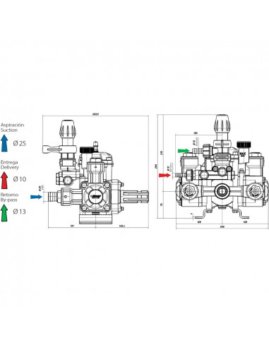 Bomba membrana carretilla BPX 25 para motor 4T eje 19.05 mm