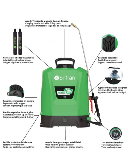 Pulverizador mochila eléctrico Technology Mixer 16 L con Lanza de acero M-94