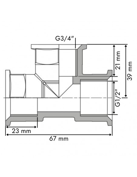 Racor en T hembra 1/2" - 3/4" - 1/2" plástico (25 uds)