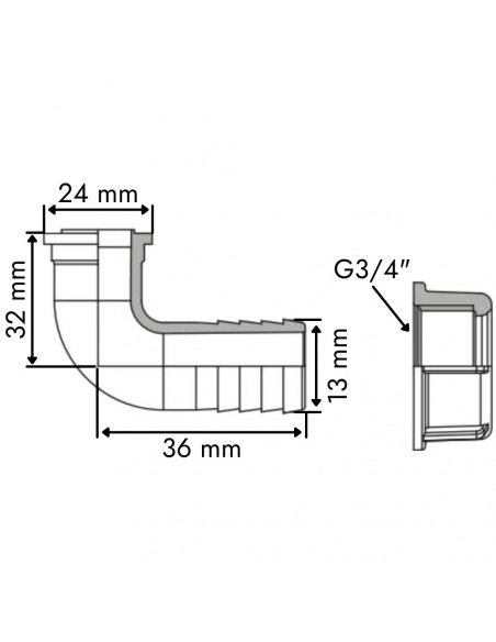 Espiga curva 13 mm 90º con asiento plano para tuerca 3/4" 25 uds