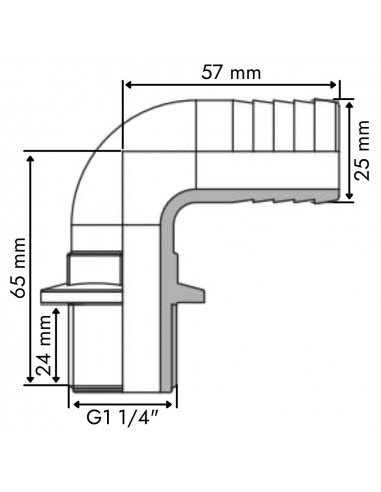 Espiga curva 25 mm 90º con rosca macho 1 1/4" plástico (25 uds)