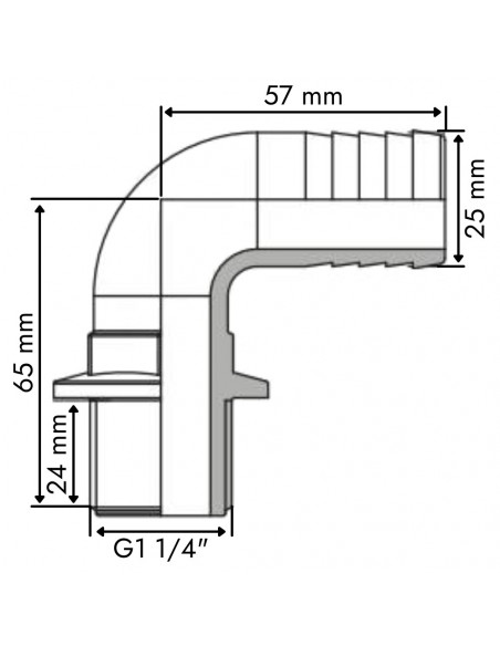 Espiga curva 25 mm 90º con rosca macho 1 1/4" plástico (25 uds)
