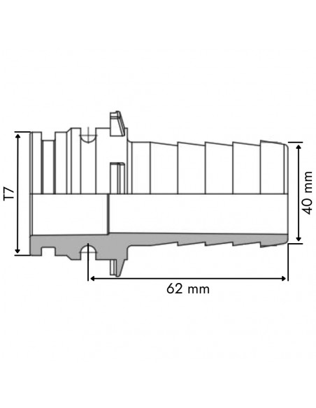 Espiga recta 40 mm con conexión modular macho T7 plástico